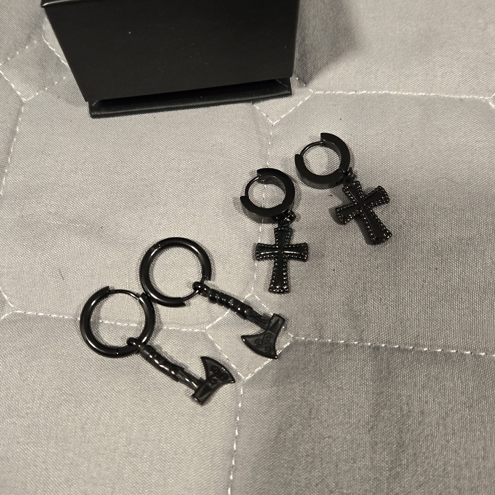 Black Cross and Axe Earrings Set